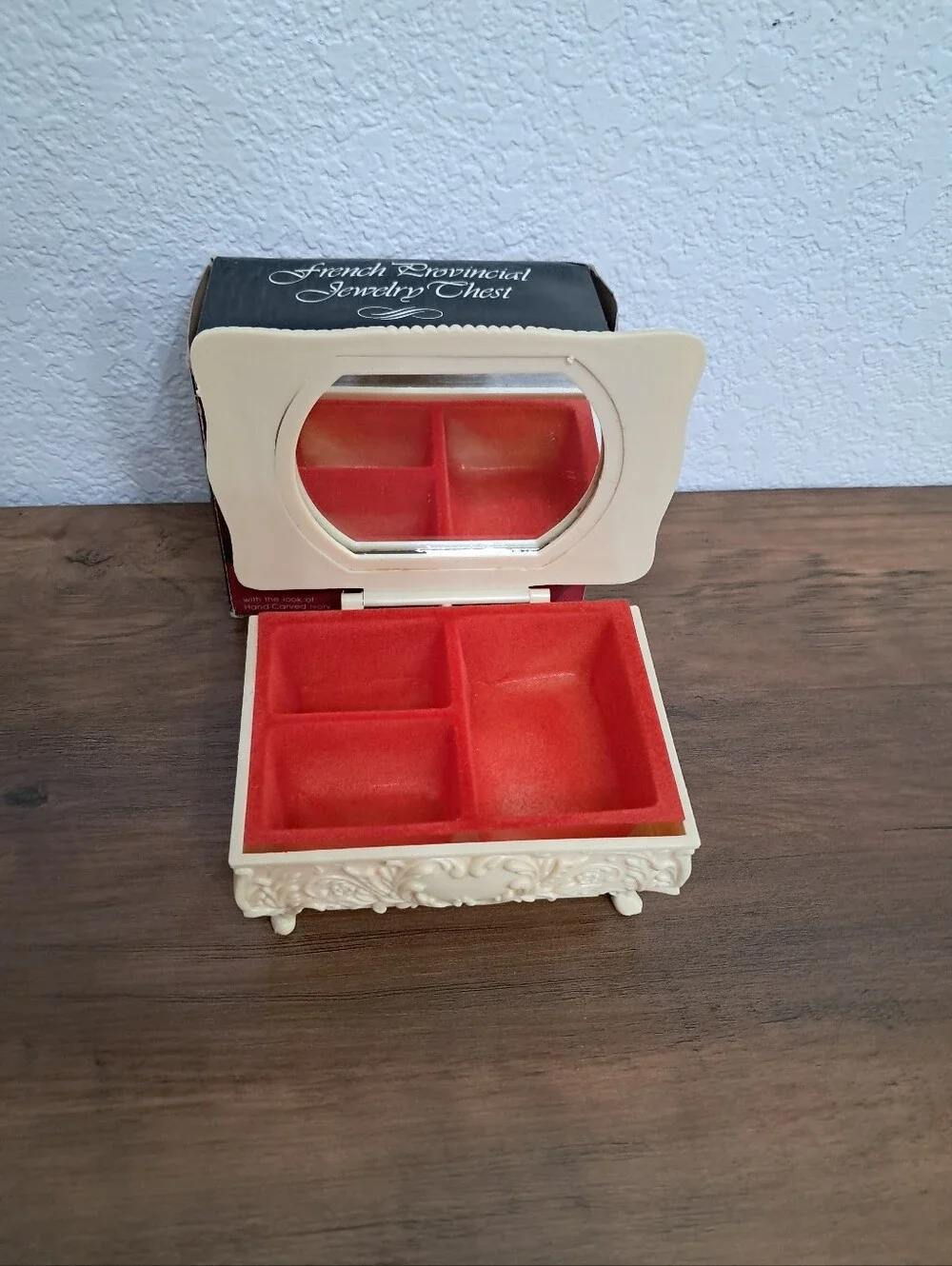 Vintage French Provincial Jewelry Box Chest Faux Ivory Resin Velvet Lined New